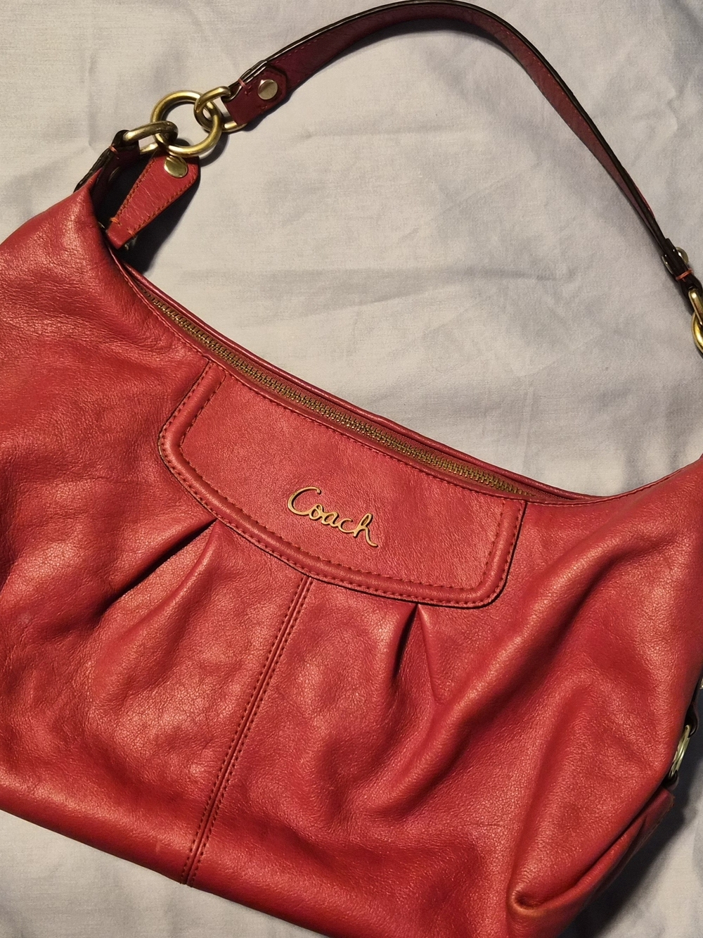 Coach Ashley Red Convertible Leather Hobo Handbag